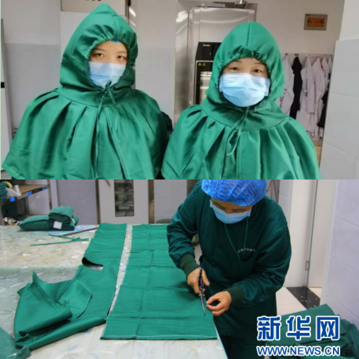 医护人员自制防护服备战疫情